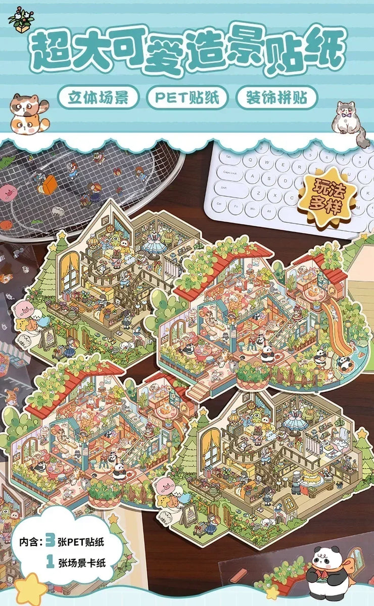DIY Plus Size Treasure Box World Landscape Sticker 3D Pocket Cabin Scene Stickers Gift for Kid Child