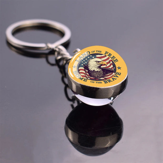 USA Independence Day Keychains United States Flag Statue of Liberty July Fourth Jewelry Two Sides Glass Ball Pendant Key Chains
