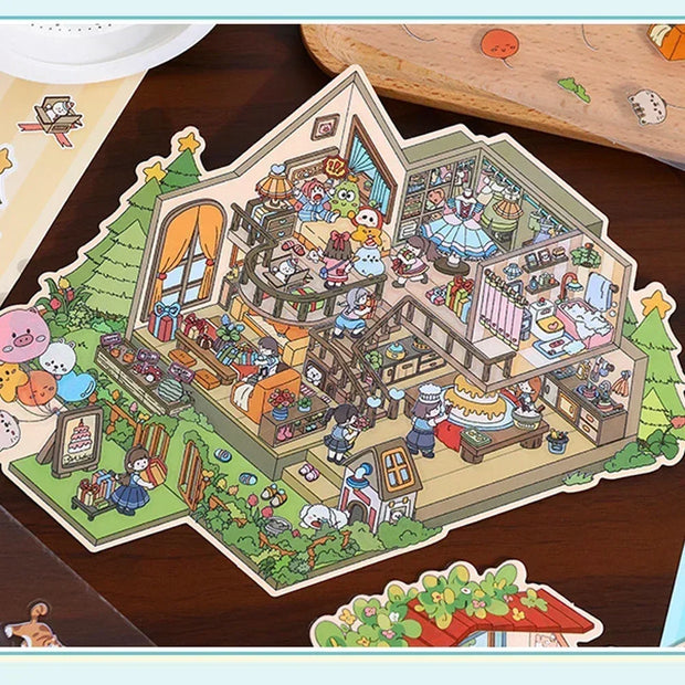 DIY Plus Size Treasure Box World Landscape Sticker 3D Pocket Cabin Scene Stickers Gift for Kid Child