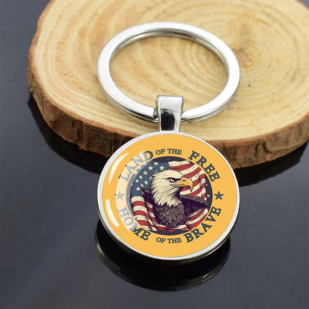 USA Independence Day Keychains United States Flag Statue of Liberty July Fourth Jewelry Two Sides Glass Ball Pendant Key Chains