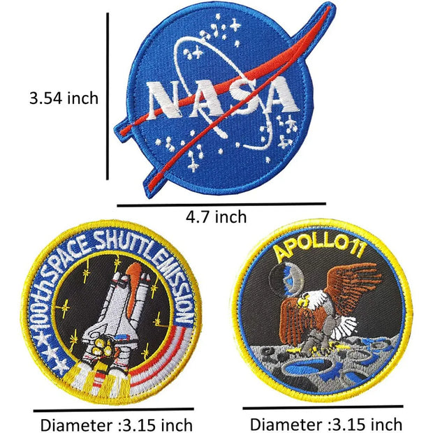 NASA Patches 6 Pieces,Embroidered Iron On/Sew On Space Patches,US Flag Patch,Chenille patch (Iron on/Heat Transfer Backing)