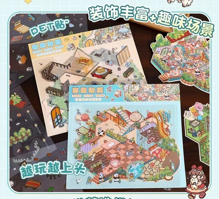 DIY Plus Size Treasure Box World Landscape Sticker 3D Pocket Cabin Scene Stickers Gift for Kid Child