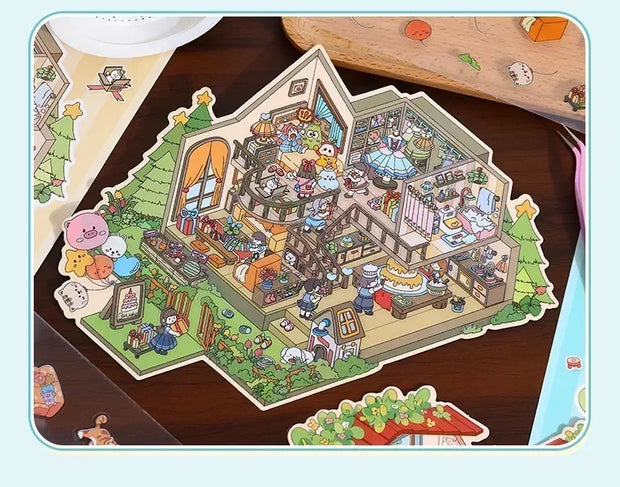 DIY Plus Size Treasure Box World Landscape Sticker 3D Pocket Cabin Scene Stickers Gift for Kid Child