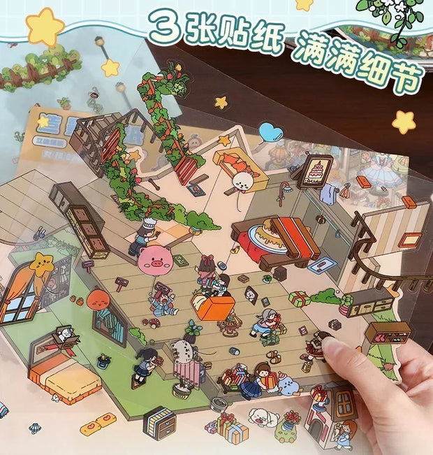 DIY Plus Size Treasure Box World Landscape Sticker 3D Pocket Cabin Scene Stickers Gift for Kid Child