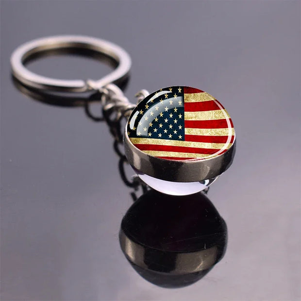 USA Independence Day Keychains United States Flag Statue of Liberty July Fourth Jewelry Two Sides Glass Ball Pendant Key Chains