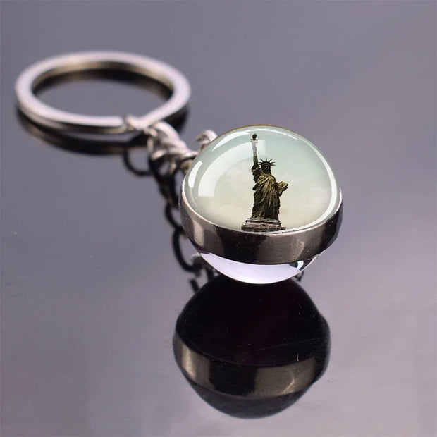 USA Independence Day Keychains United States Flag Statue of Liberty July Fourth Jewelry Two Sides Glass Ball Pendant Key Chains