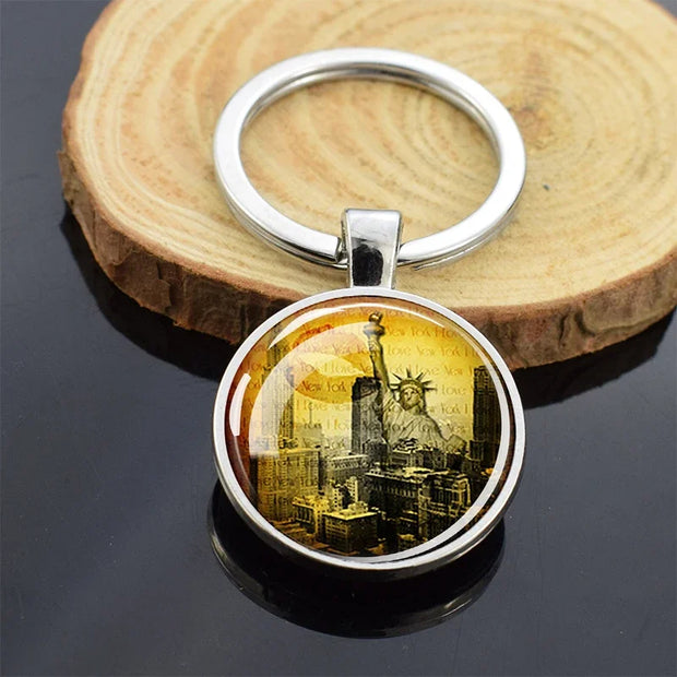 USA Independence Day Keychains United States Flag Statue of Liberty July Fourth Jewelry Two Sides Glass Ball Pendant Key Chains