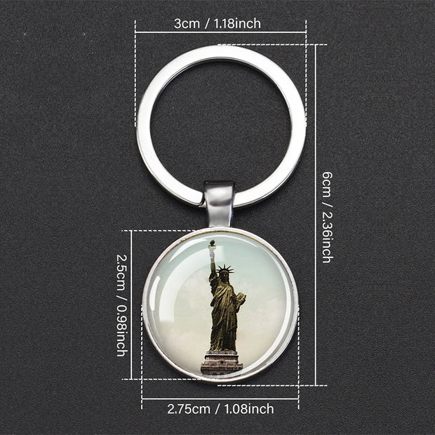 USA Independence Day Keychains United States Flag Statue of Liberty July Fourth Jewelry Two Sides Glass Ball Pendant Key Chains