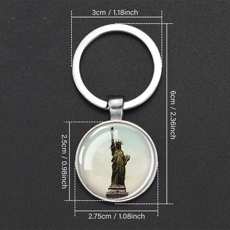 USA Independence Day Keychains United States Flag Statue of Liberty July Fourth Jewelry Two Sides Glass Ball Pendant Key Chains