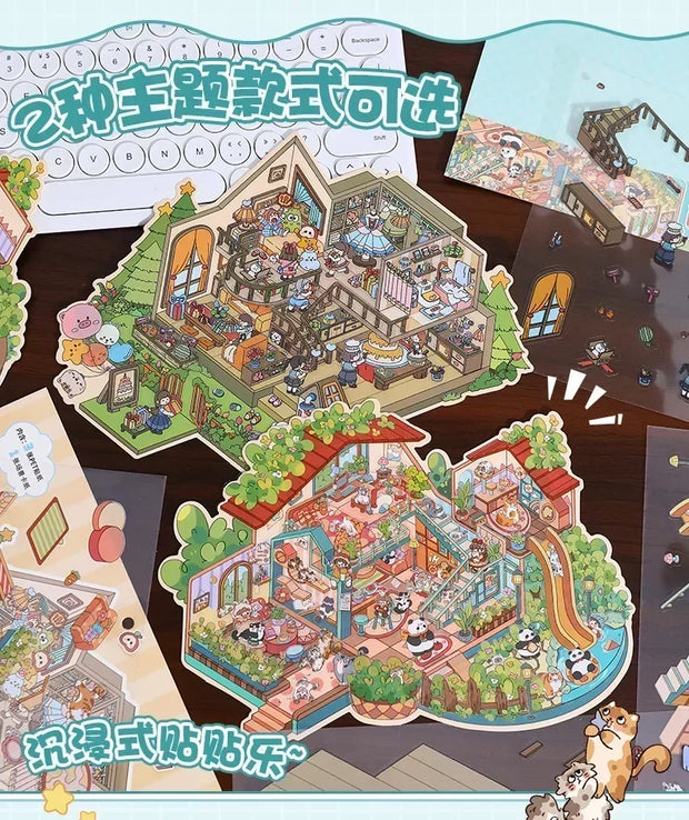 DIY Plus Size Treasure Box World Landscape Sticker 3D Pocket Cabin Scene Stickers Gift for Kid Child