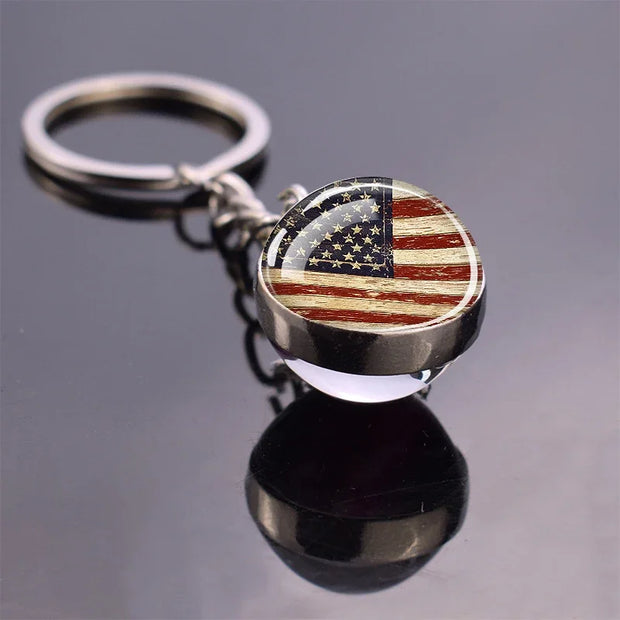 USA Independence Day Keychains United States Flag Statue of Liberty July Fourth Jewelry Two Sides Glass Ball Pendant Key Chains