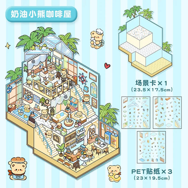 DIY Plus Size Treasure Box World Landscape Sticker 3D Pocket Cabin Scene Stickers Gift for Kid Child