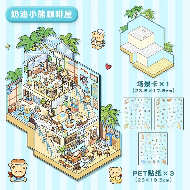 DIY Plus Size Treasure Box World Landscape Sticker 3D Pocket Cabin Scene Stickers Gift for Kid Child