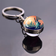 USA Independence Day Keychains United States Flag Statue of Liberty July Fourth Jewelry Two Sides Glass Ball Pendant Key Chains