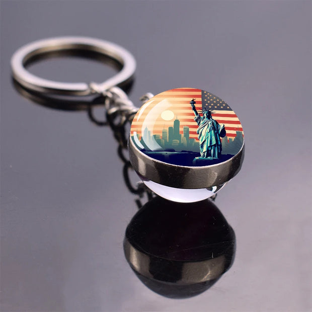 USA Independence Day Keychains United States Flag Statue of Liberty July Fourth Jewelry Two Sides Glass Ball Pendant Key Chains