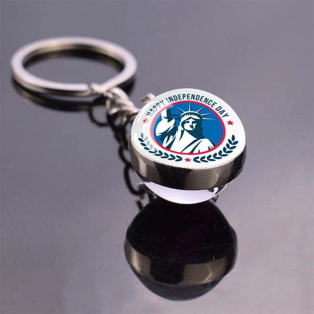 USA Independence Day Keychains United States Flag Statue of Liberty July Fourth Jewelry Two Sides Glass Ball Pendant Key Chains