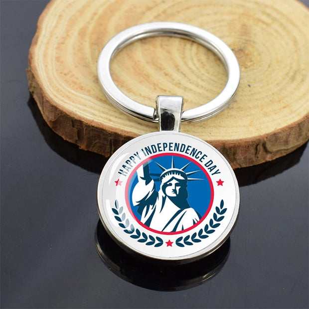 USA Independence Day Keychains United States Flag Statue of Liberty July Fourth Jewelry Two Sides Glass Ball Pendant Key Chains