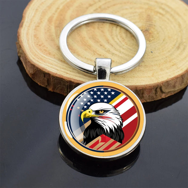 USA Independence Day Keychains United States Flag Statue of Liberty July Fourth Jewelry Two Sides Glass Ball Pendant Key Chains