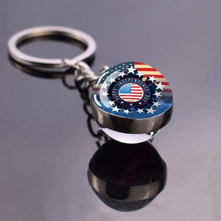 USA Independence Day Keychains United States Flag Statue of Liberty July Fourth Jewelry Two Sides Glass Ball Pendant Key Chains