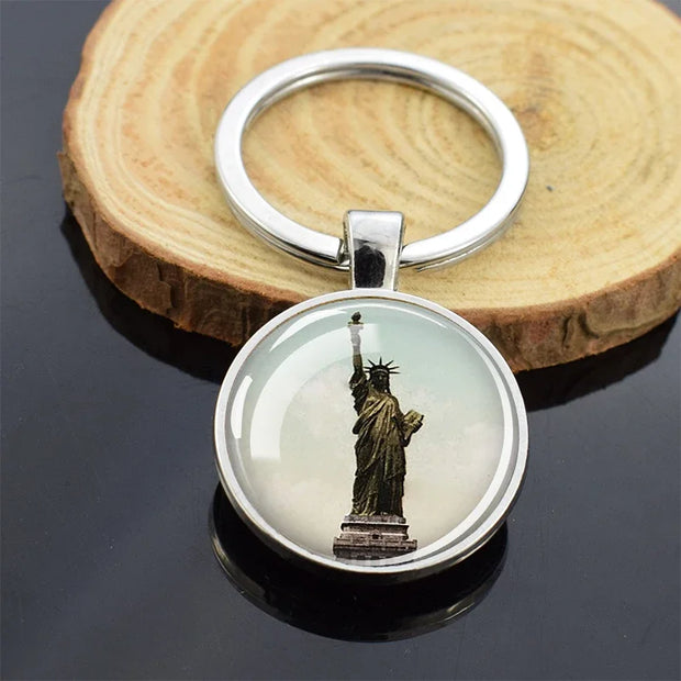 USA Independence Day Keychains United States Flag Statue of Liberty July Fourth Jewelry Two Sides Glass Ball Pendant Key Chains