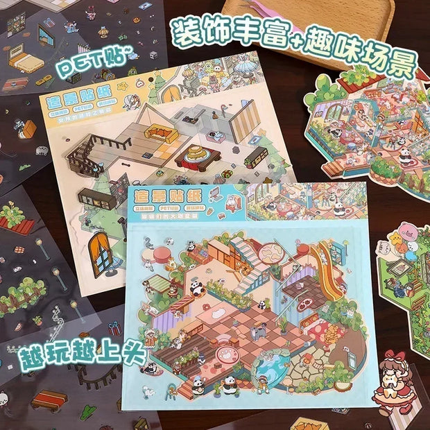 DIY Plus Size Treasure Box World Landscape Sticker 3D Pocket Cabin Scene Stickers Gift for Kid Child