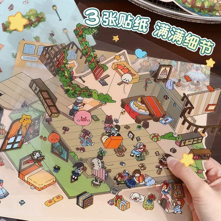 DIY Plus Size Treasure Box World Landscape Sticker 3D Pocket Cabin Scene Stickers Gift for Kid Child