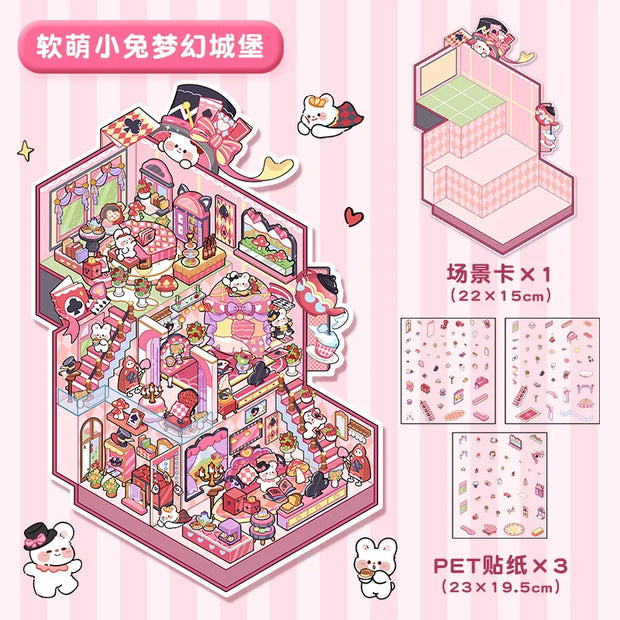 DIY Plus Size Treasure Box World Landscape Sticker 3D Pocket Cabin Scene Stickers Gift for Kid Child