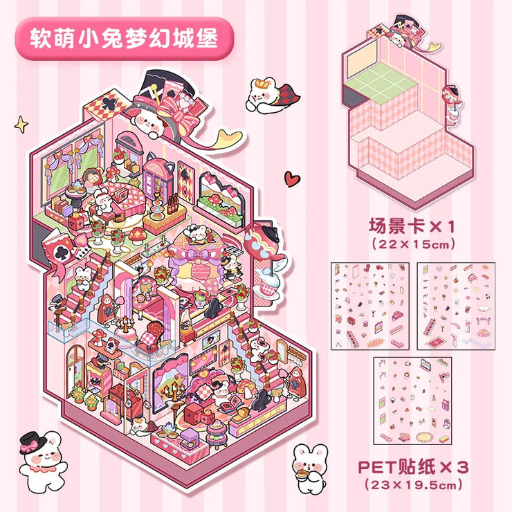 DIY Plus Size Treasure Box World Landscape Sticker 3D Pocket Cabin Scene Stickers Gift for Kid Child