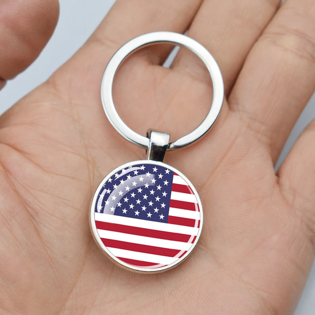 USA Independence Day Keychains United States Flag Statue of Liberty July Fourth Jewelry Two Sides Glass Ball Pendant Key Chains