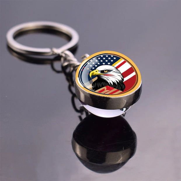 USA Independence Day Keychains United States Flag Statue of Liberty July Fourth Jewelry Two Sides Glass Ball Pendant Key Chains
