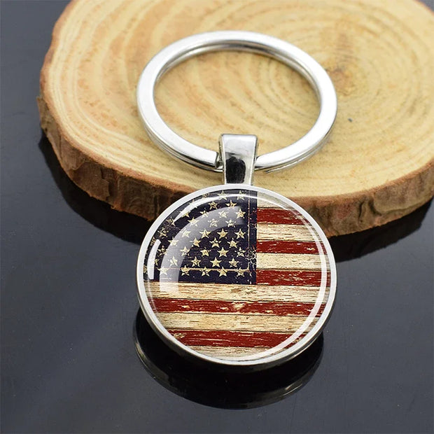 USA Independence Day Keychains United States Flag Statue of Liberty July Fourth Jewelry Two Sides Glass Ball Pendant Key Chains