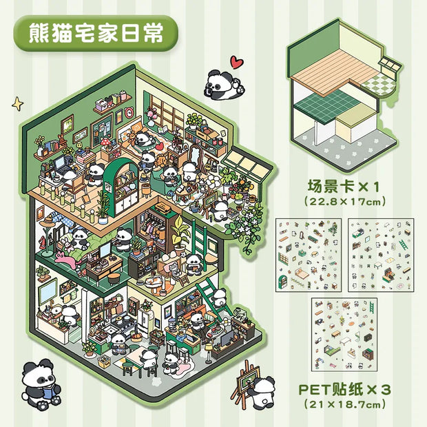 DIY Plus Size Treasure Box World Landscape Sticker 3D Pocket Cabin Scene Stickers Gift for Kid Child