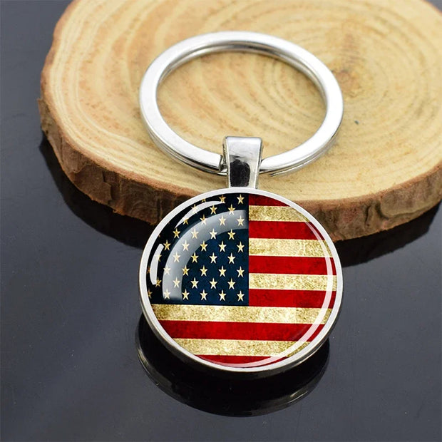 USA Independence Day Keychains United States Flag Statue of Liberty July Fourth Jewelry Two Sides Glass Ball Pendant Key Chains