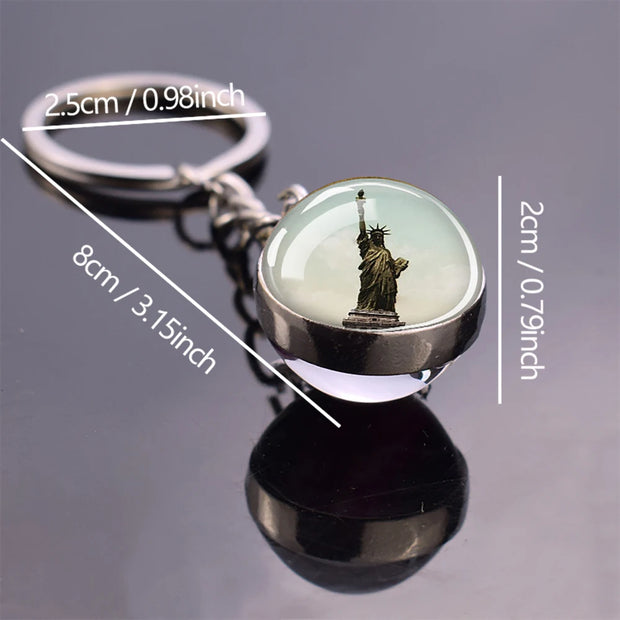 USA Independence Day Keychains United States Flag Statue of Liberty July Fourth Jewelry Two Sides Glass Ball Pendant Key Chains