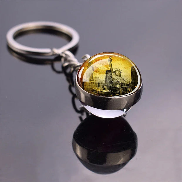 USA Independence Day Keychains United States Flag Statue of Liberty July Fourth Jewelry Two Sides Glass Ball Pendant Key Chains