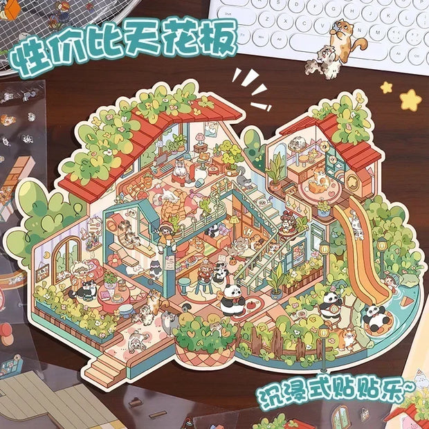 DIY Plus Size Treasure Box World Landscape Sticker 3D Pocket Cabin Scene Stickers Gift for Kid Child