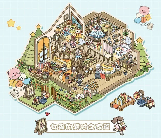 DIY Plus Size Treasure Box World Landscape Sticker 3D Pocket Cabin Scene Stickers Gift for Kid Child