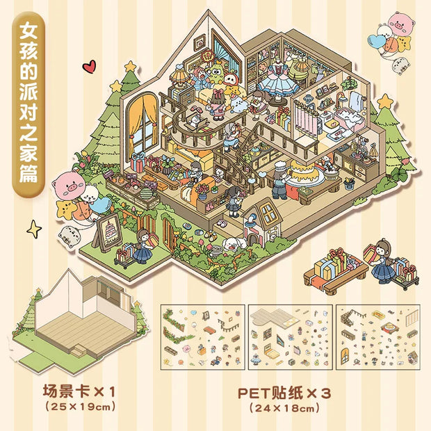 DIY Plus Size Treasure Box World Landscape Sticker 3D Pocket Cabin Scene Stickers Gift for Kid Child