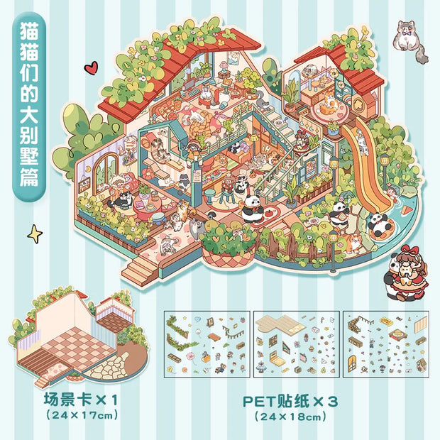 DIY Plus Size Treasure Box World Landscape Sticker 3D Pocket Cabin Scene Stickers Gift for Kid Child