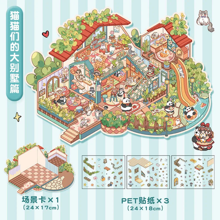 DIY Plus Size Treasure Box World Landscape Sticker 3D Pocket Cabin Scene Stickers Gift for Kid Child