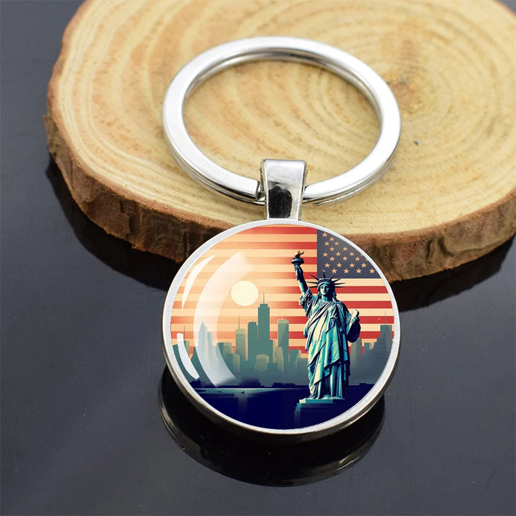 USA Independence Day Keychains United States Flag Statue of Liberty July Fourth Jewelry Two Sides Glass Ball Pendant Key Chains