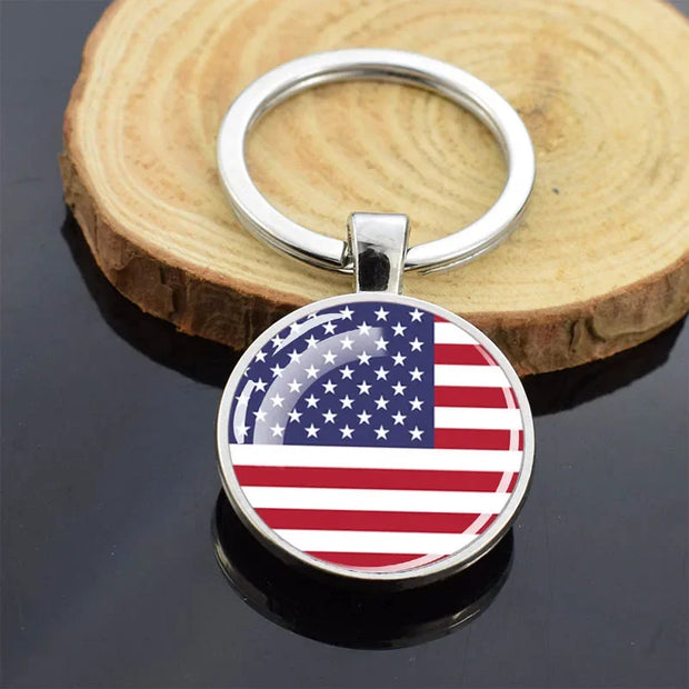 USA Independence Day Keychains United States Flag Statue of Liberty July Fourth Jewelry Two Sides Glass Ball Pendant Key Chains