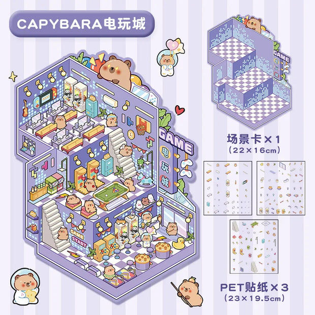 DIY Plus Size Treasure Box World Landscape Sticker 3D Pocket Cabin Scene Stickers Gift for Kid Child