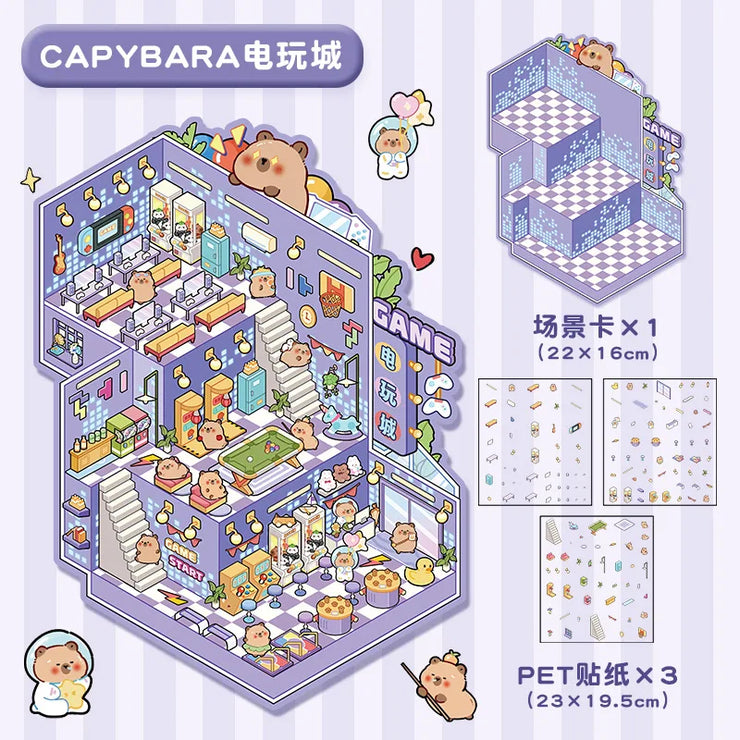 DIY Plus Size Treasure Box World Landscape Sticker 3D Pocket Cabin Scene Stickers Gift for Kid Child